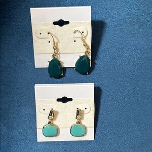 Elegant Teardrop Earrings with Gold-Toned Findings in Green and Turquoise